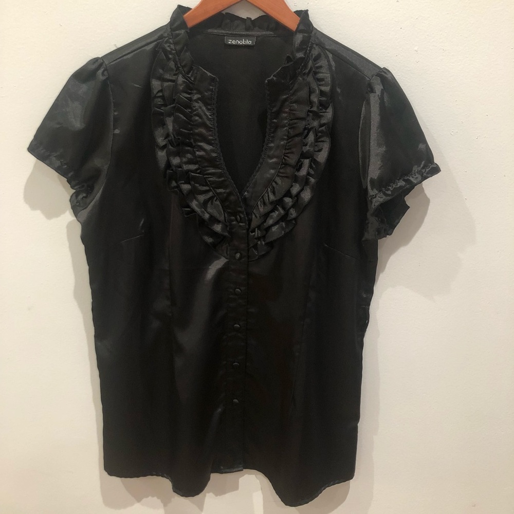ZENOBIA Black Satin Blouse